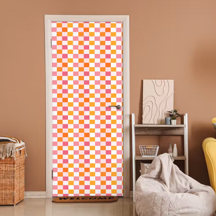 Patroon - Vierkant - Roze deurposter klein 289 -sfeer1