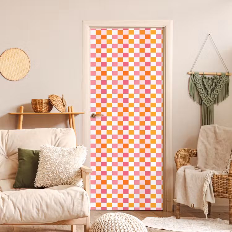 Patroon - Vierkant - Roze deurposter klein 289 -sfeer2