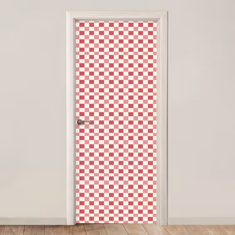 Patroon - Schaak - Roze deurposter klein 289 -3d_beige