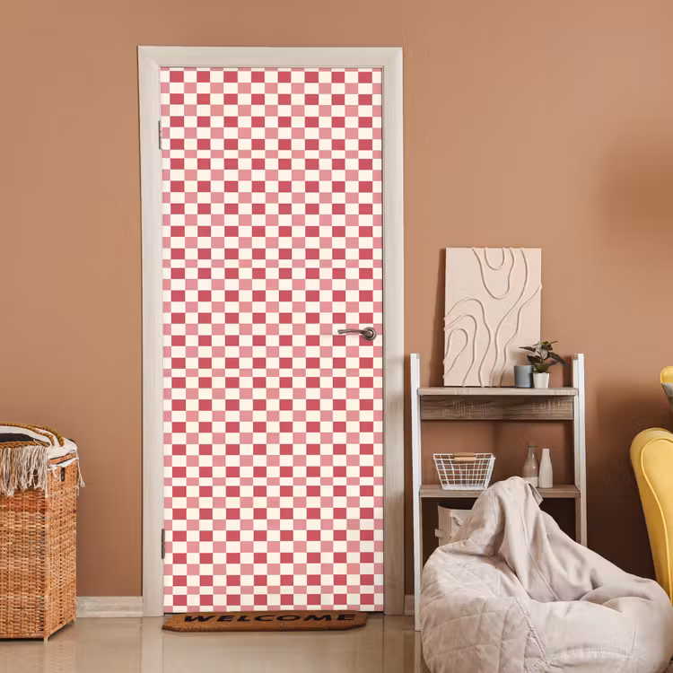 Patroon - Schaak - Roze deurposter klein 289 -sfeer1
