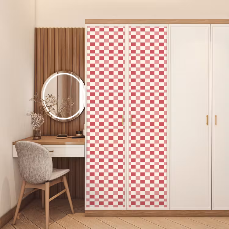 Patroon - Schaak - Roze deurposter klein 289 -sfeer3