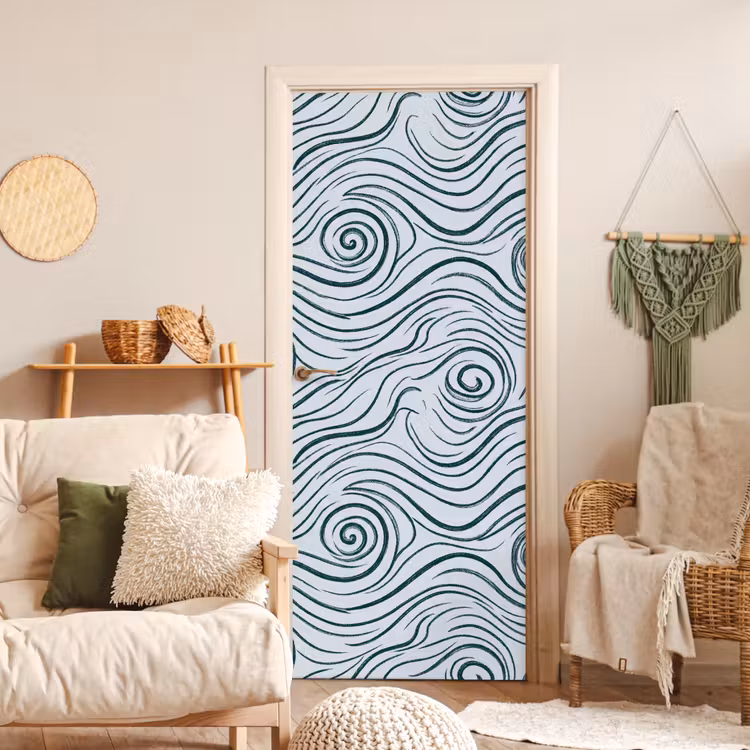 Patroon - Golven - Abstract - Modern - Blauw deurposter klein -sfeer2