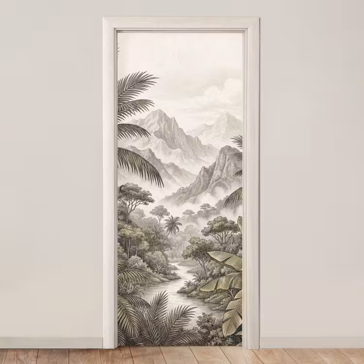 Natuur - Bergen - Rivier - Tropisch - Vintage deurposter klein -3d_beige