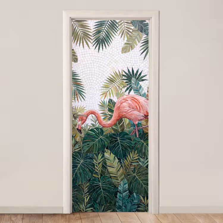 Natuur - Bladeren - Abstract - Groen - Vogel deurposter klein -3d_beige