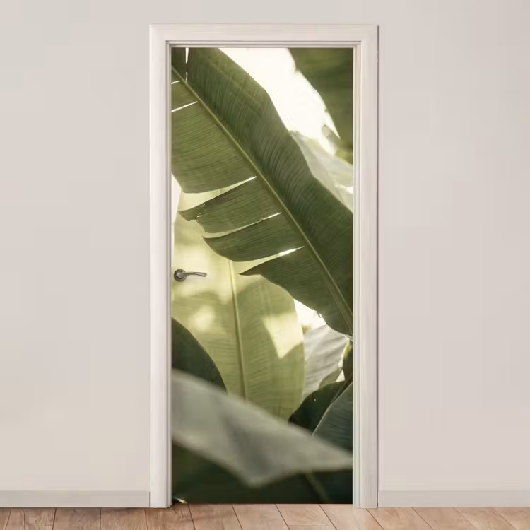 Natuur - Bladeren - Groen - Tropisch - Detail deurposter klein -3d_beige