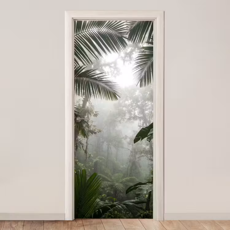 Natuur - Jungle - Mist - Groen - Bladeren deurposter klein -3d_beige