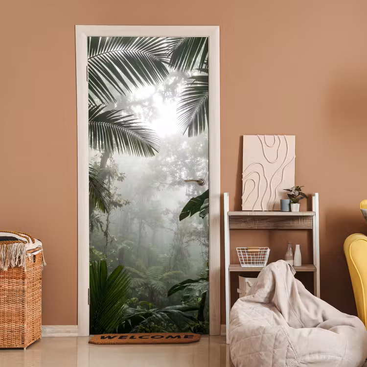 Natuur - Jungle - Mist - Groen - Bladeren deurposter klein -sfeer1
