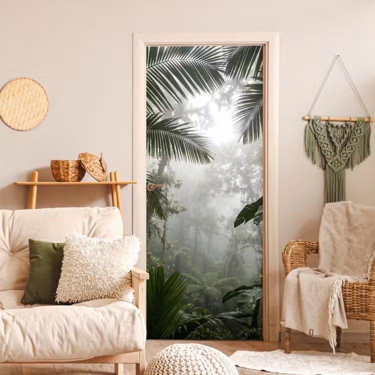 Natuur - Jungle - Mist - Groen - Bladeren deurposter klein -sfeer2