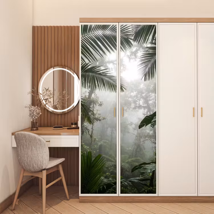 Natuur - Jungle - Mist - Groen - Bladeren deurposter klein -sfeer3