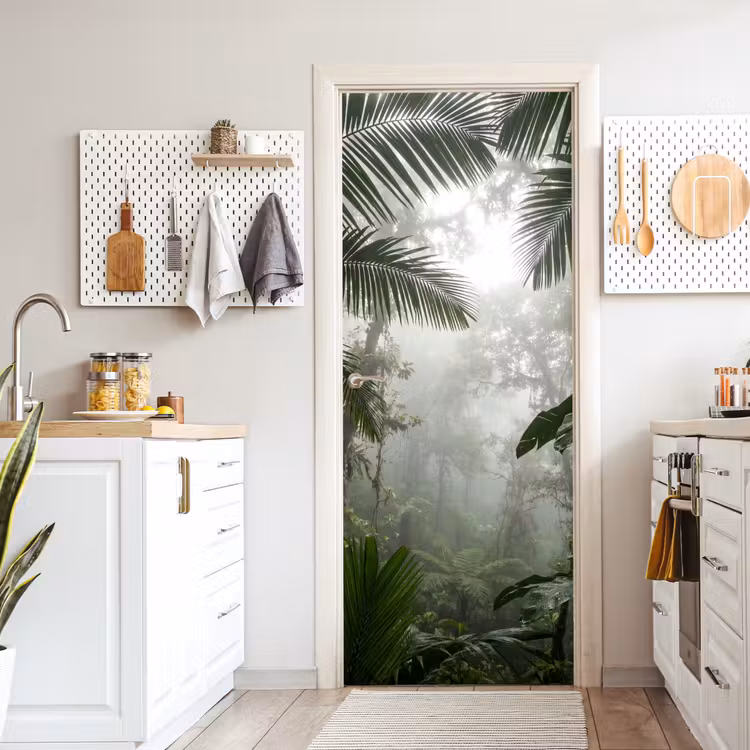 Natuur - Jungle - Mist - Groen - Bladeren deurposter klein -sfeer5