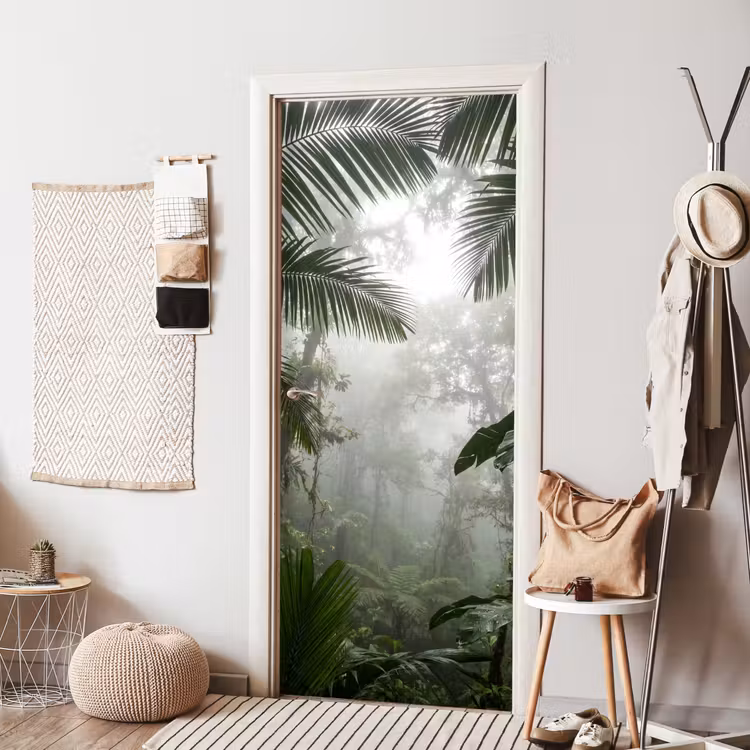 Natuur - Jungle - Mist - Groen - Bladeren deurposter klein -sfeer6