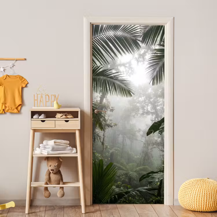 Natuur - Jungle - Mist - Groen - Bladeren deurposter klein -sfeer4