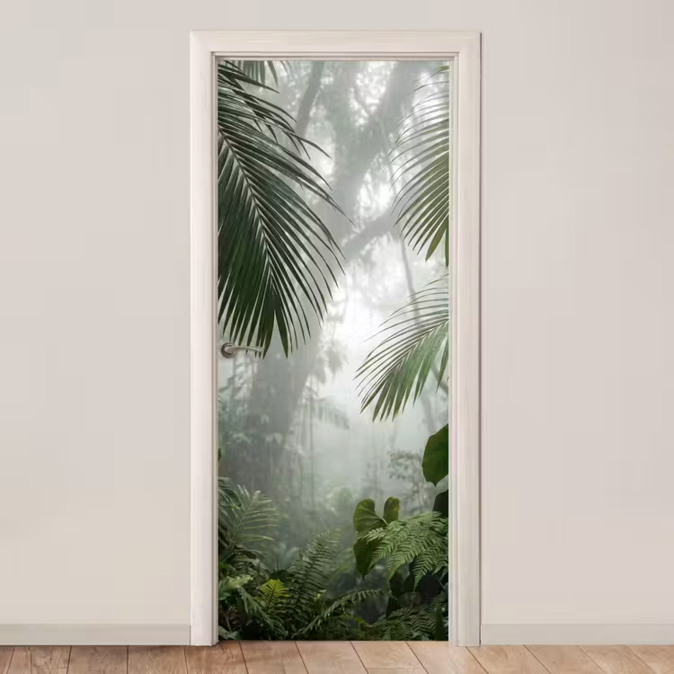 Natuur - Jungle - Mist - Tropisch - Groen deurposter klein -3d_beige