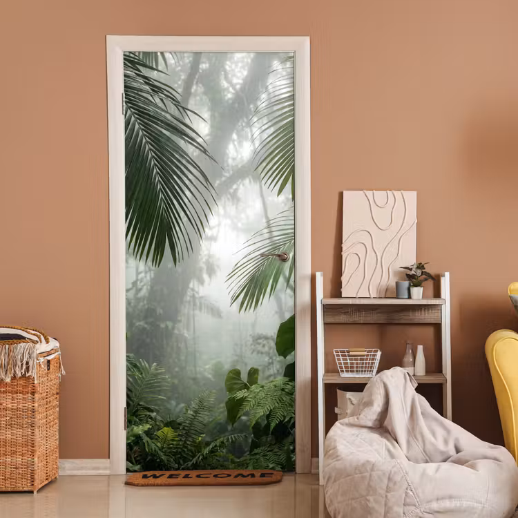 Natuur - Jungle - Mist - Tropisch - Groen deurposter klein -sfeer1