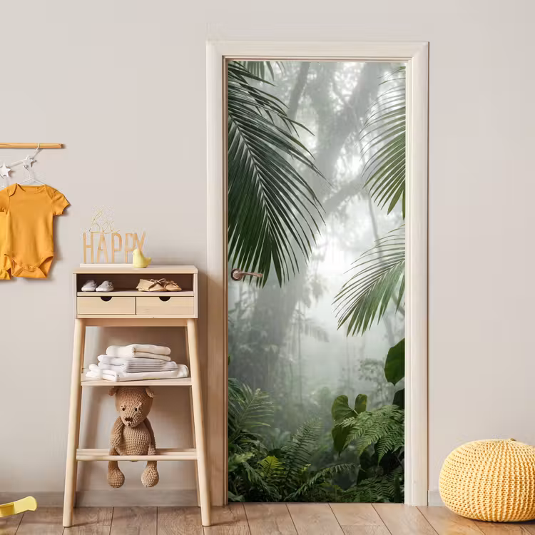 Natuur - Jungle - Mist - Tropisch - Groen deurposter klein -sfeer4