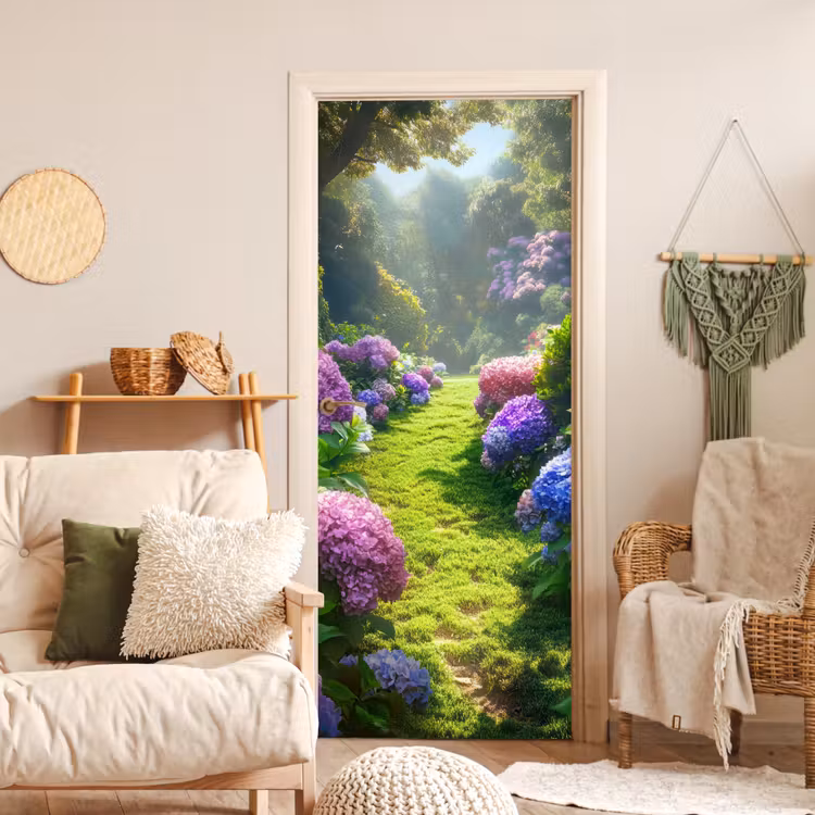Natuur - Hortensia - Bloemen - Groen deurposter klein -sfeer2