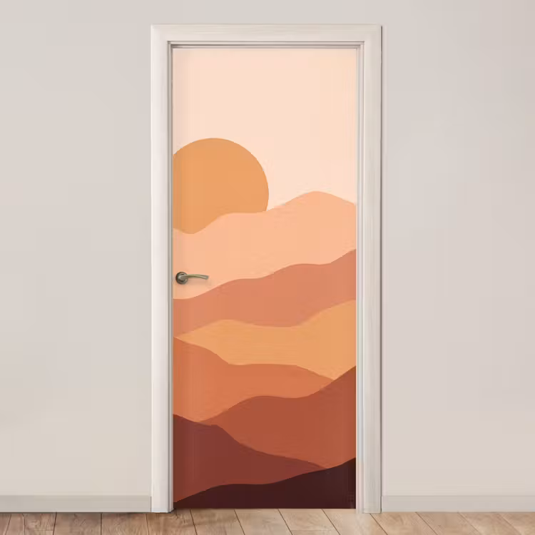 Natuur - Heuvels - Abstract - Modern - Oranje deurposter klein -3d_beige