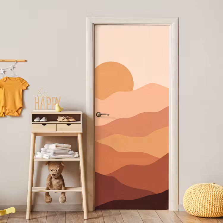 Natuur - Heuvels - Abstract - Modern - Oranje deurposter klein -sfeer4