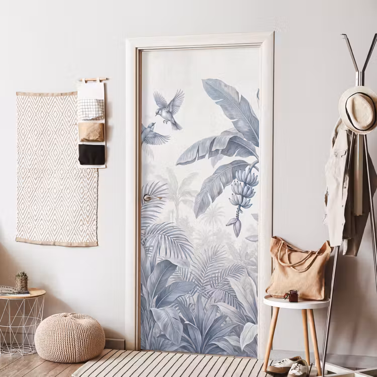 Natuur - Vogel - Jungle - Illustratie - Blauw deurposter klein -sfeer6