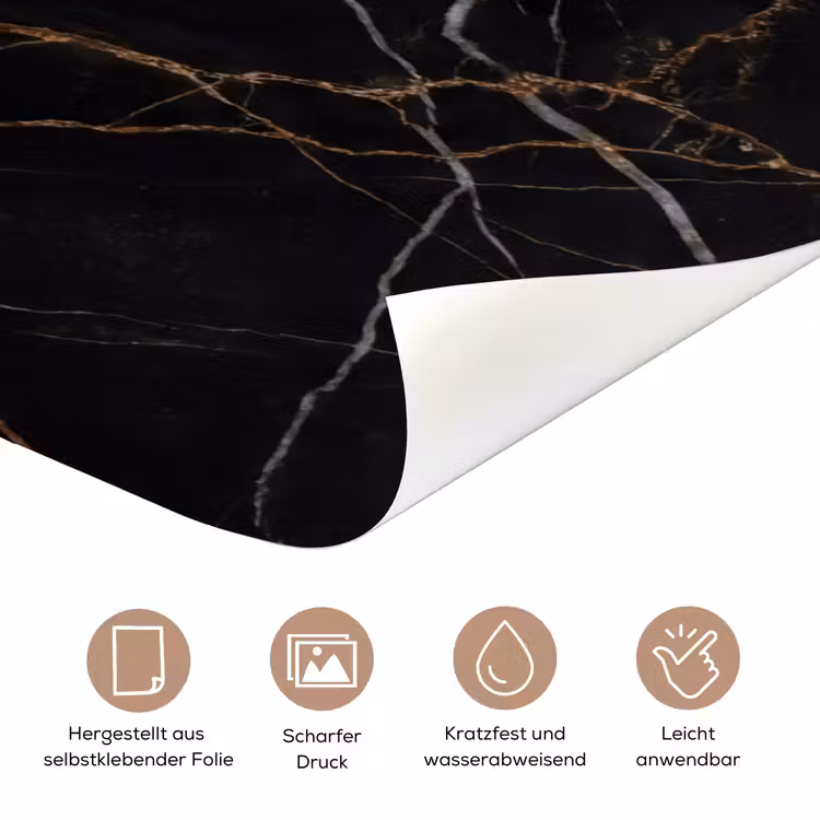Natuursteen - Marmerpatroon - Abstract - Modern - Zwart - Goud deurposter klein -tcloseup_DE