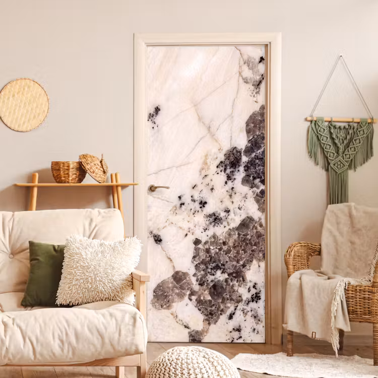 Natuursteen - Patroon - Abstract - Beige - Grijs deurposter klein -sfeer2