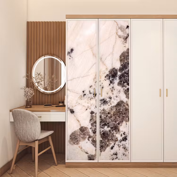 Natuursteen - Patroon - Abstract - Beige - Grijs deurposter klein -sfeer3