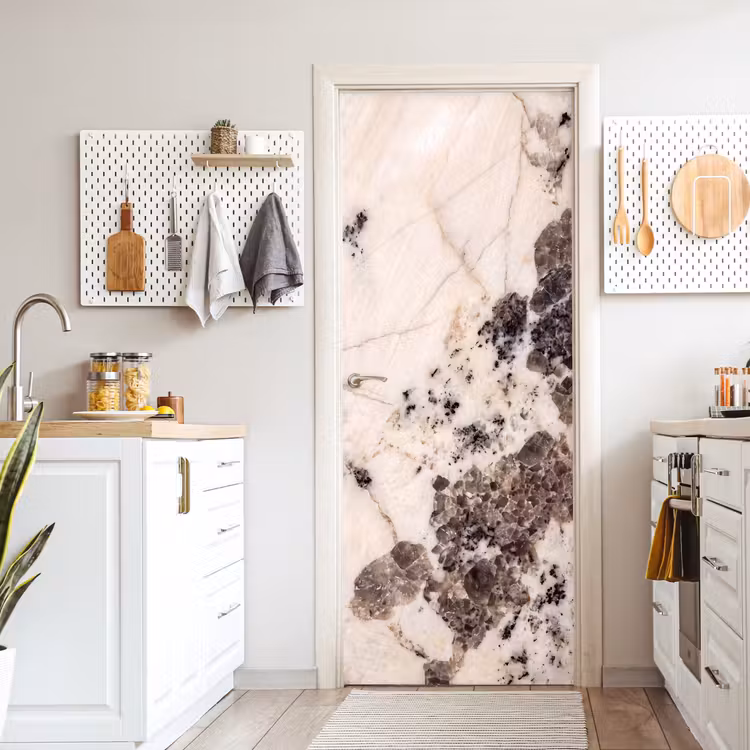 Natuursteen - Patroon - Abstract - Beige - Grijs deurposter klein -sfeer5