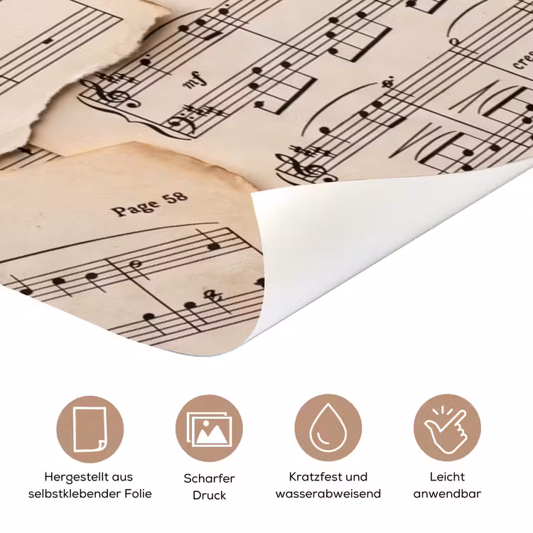 Bladmuziek - Oud - Noten - Vintage - Beige deurposter klein -tcloseup_DE