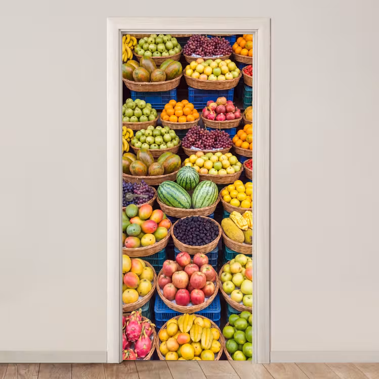 Türtapete - Obst – Markt – Bunt - Fruit - Markt - Kleurrijk deurposter klein