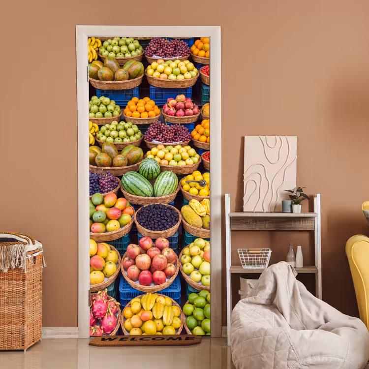 Türtapete - Obst – Markt – Bunt - Fruit - Markt - Kleurrijk deurposter klein