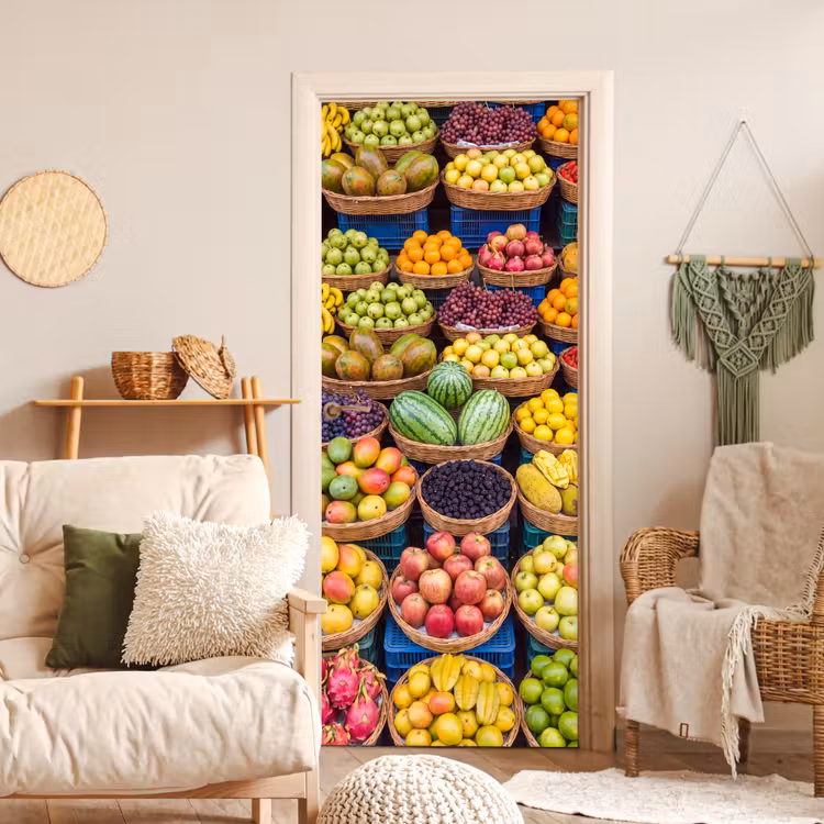Türtapete - Obst – Markt – Bunt - Fruit - Markt - Kleurrijk deurposter klein