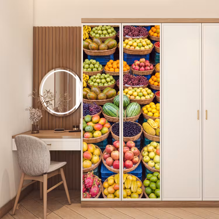 Türtapete - Obst – Markt – Bunt - Fruit - Markt - Kleurrijk deurposter klein