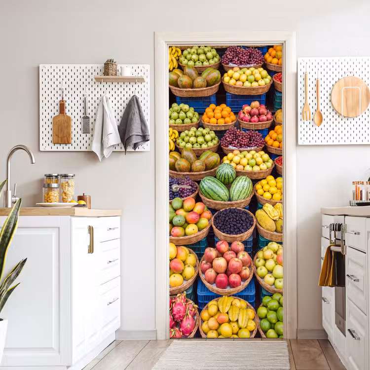 Türtapete - Obst – Markt – Bunt - Fruit - Markt - Kleurrijk deurposter klein