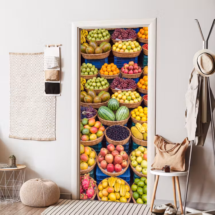Türtapete - Obst – Markt – Bunt - Fruit - Markt - Kleurrijk deurposter klein