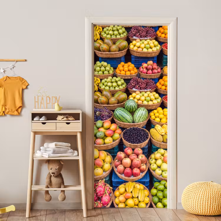 Türtapete - Obst – Markt – Bunt - Fruit - Markt - Kleurrijk deurposter klein