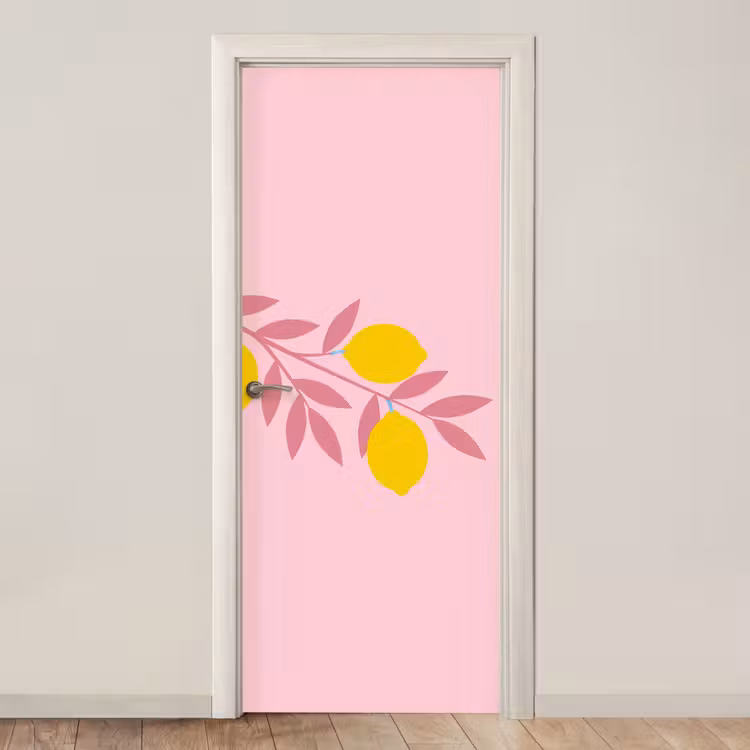 Fruit - Tak - Natuur - Abstract - Roze deurposter klein -3d_beige