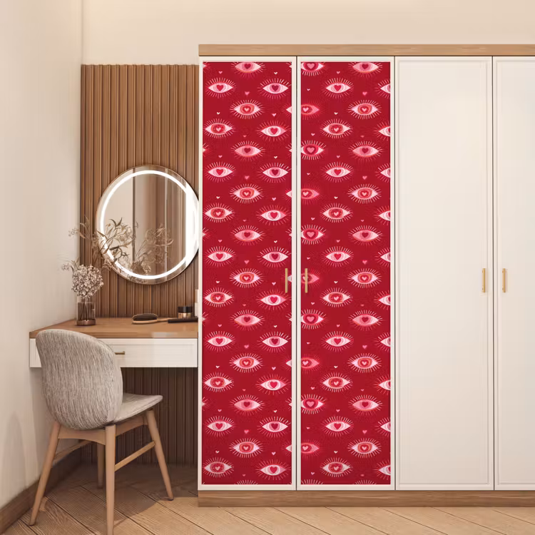Ogen - Patroon - Roze - Donkerrood deurposter klein 289 -sfeer3