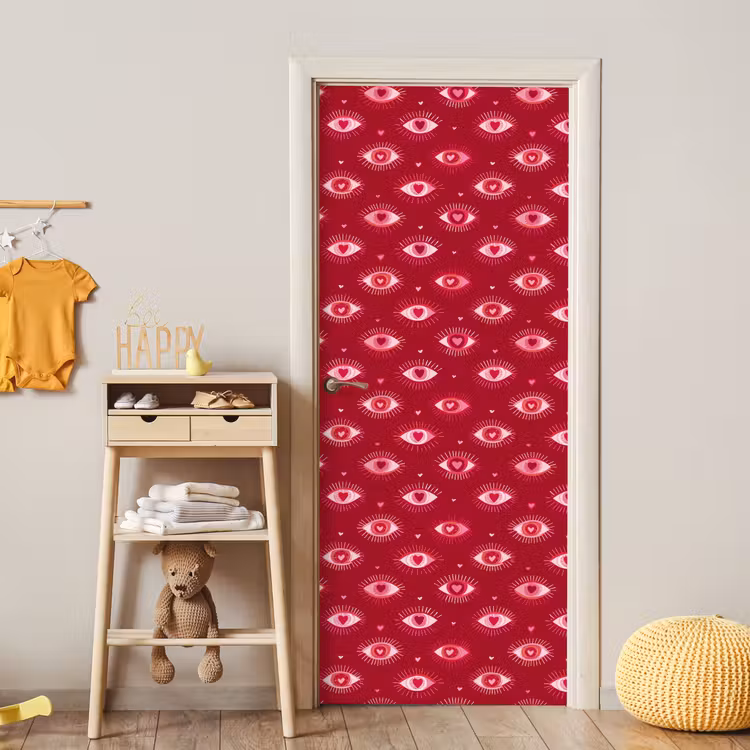 Ogen - Patroon - Roze - Donkerrood deurposter klein 289 -sfeer4