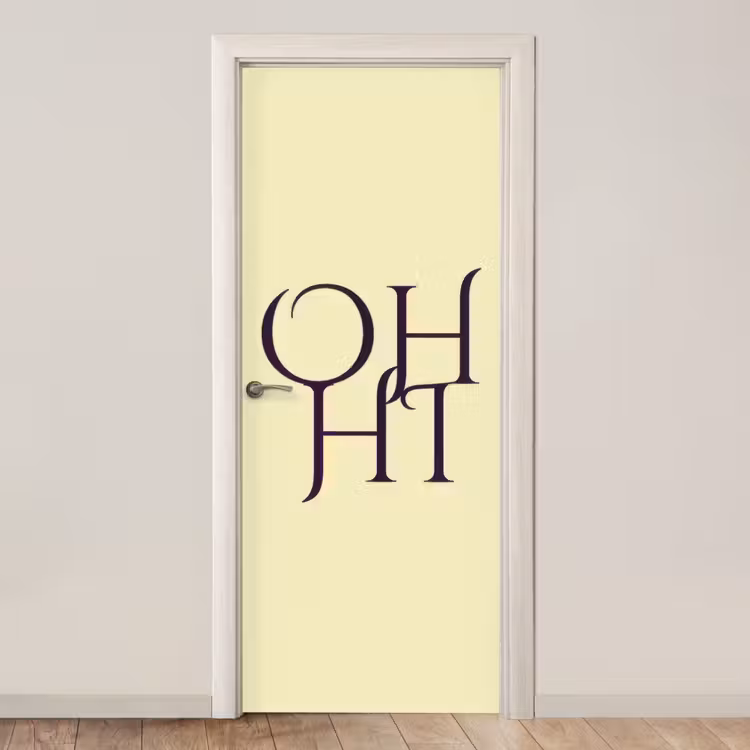 Oh hi - Geel - Monogram deurposter klein -3d_beige