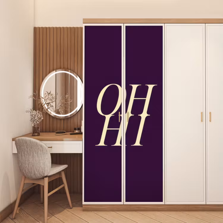 Oh hi - Paars - Minimalistisch deurposter klein -sfeer3