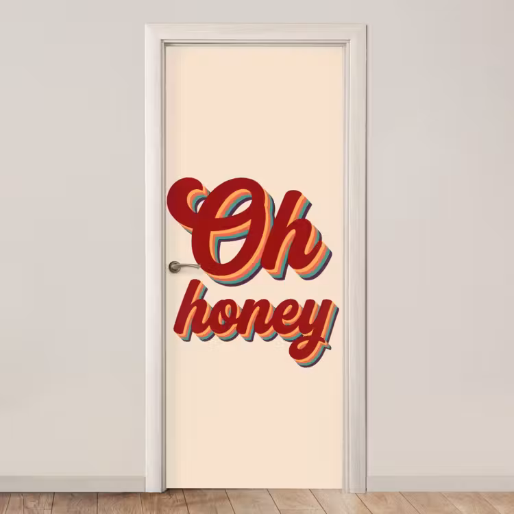 Oh honey - Rood - Schaduw deurposter klein -3d_beige