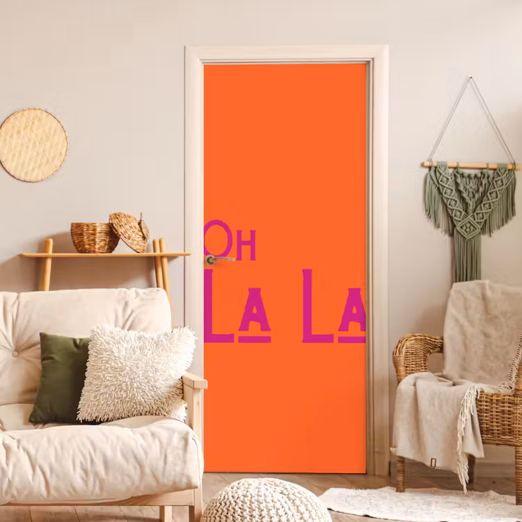 Oh la la - Oranje - Roze - Scheeflettertype deurposter klein -sfeer2