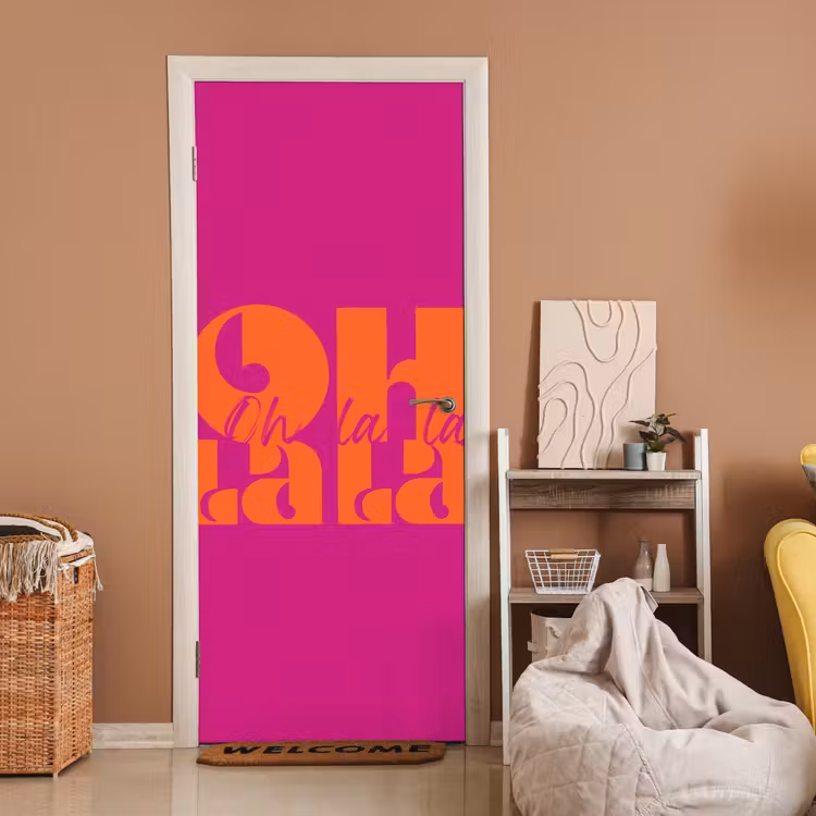 Oh la la - Roze - Oranje - Gestapelde letters deurposter klein -sfeer1