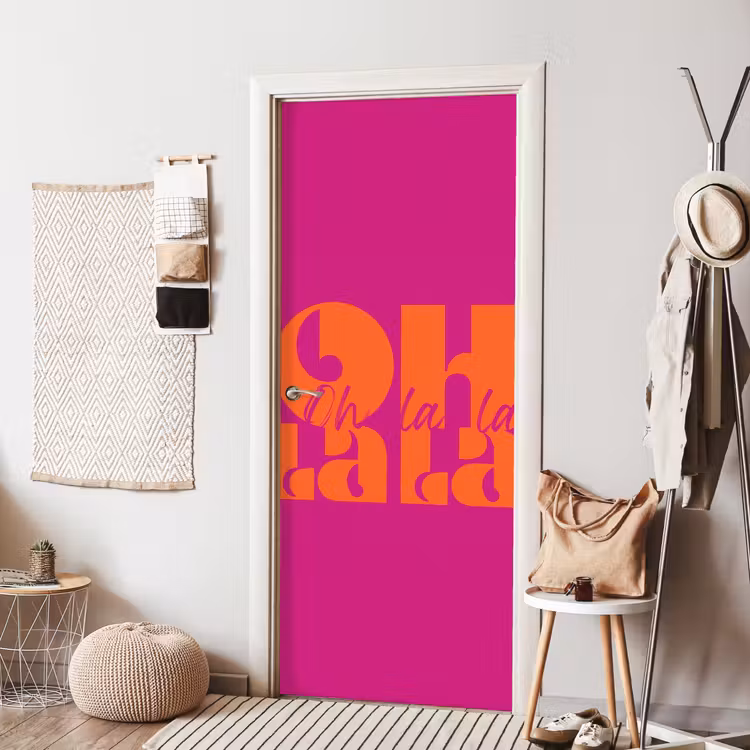 Oh la la - Roze - Oranje - Gestapelde letters deurposter klein -sfeer6