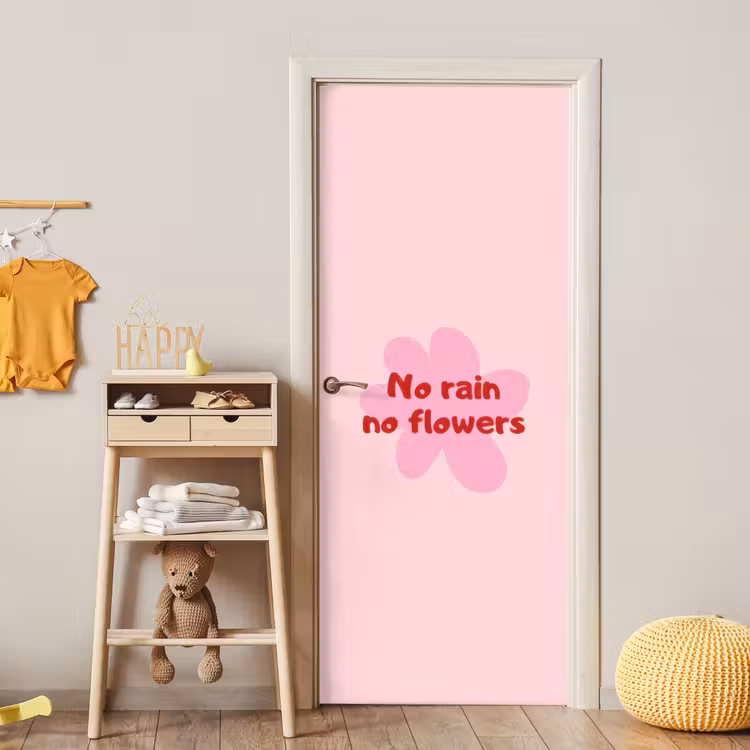 No rain no flowers - Bloem - Roze deurposter klein -sfeer4