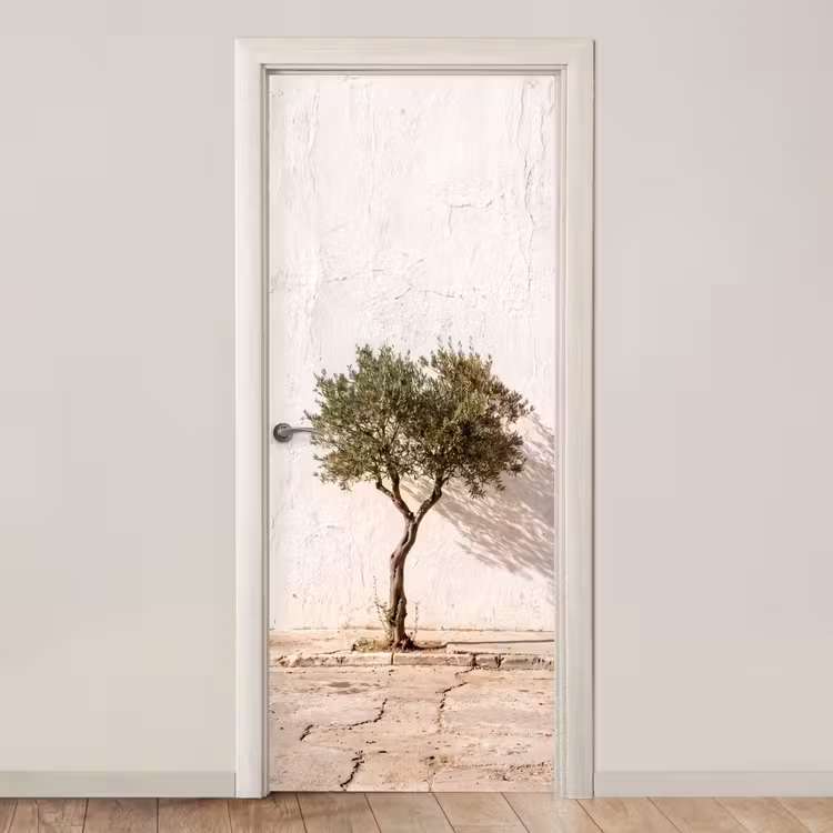 Türtapete - Olivenbaum – Wand – weiß - Olijfboom - muur - wit deurposter klein
