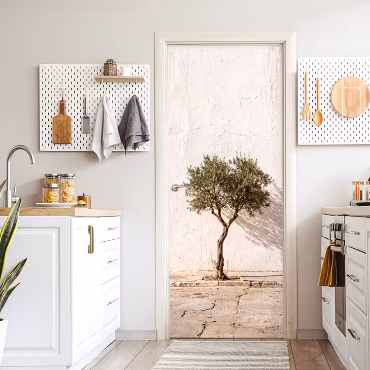 Türtapete - Olivenbaum – Wand – weiß - Olijfboom - muur - wit deurposter klein