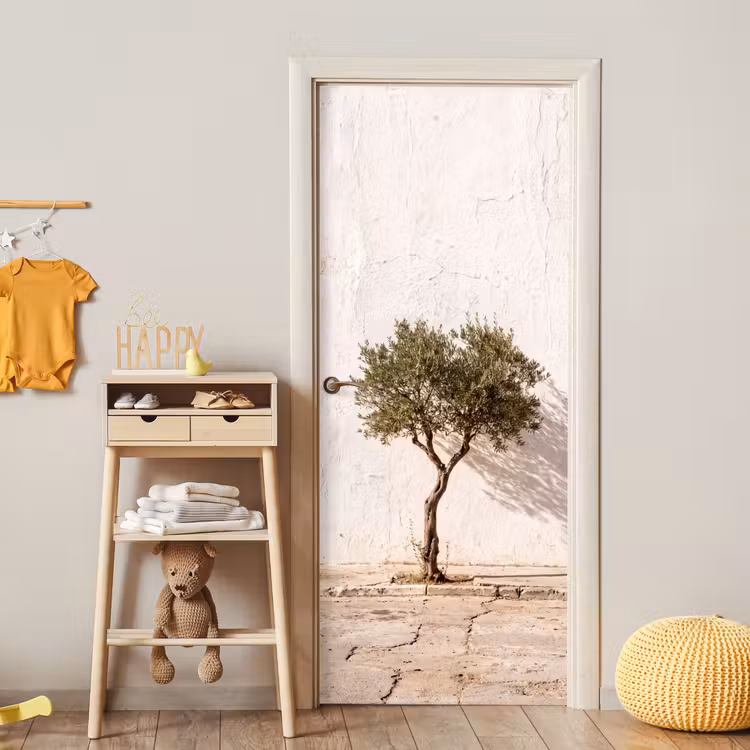 Türtapete - Olivenbaum – Wand – weiß - Olijfboom - muur - wit deurposter klein