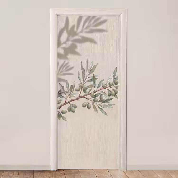 Olijftak - Bladeren - Natuur - Groen - Beige deurposter klein -3d_beige