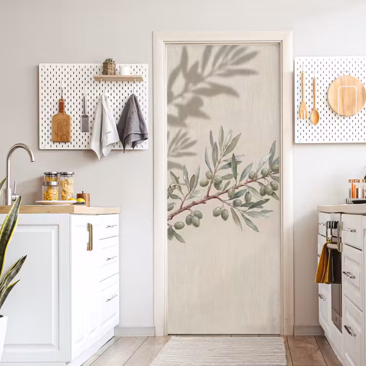 Olijftak - Bladeren - Natuur - Groen - Beige deurposter klein -sfeer5